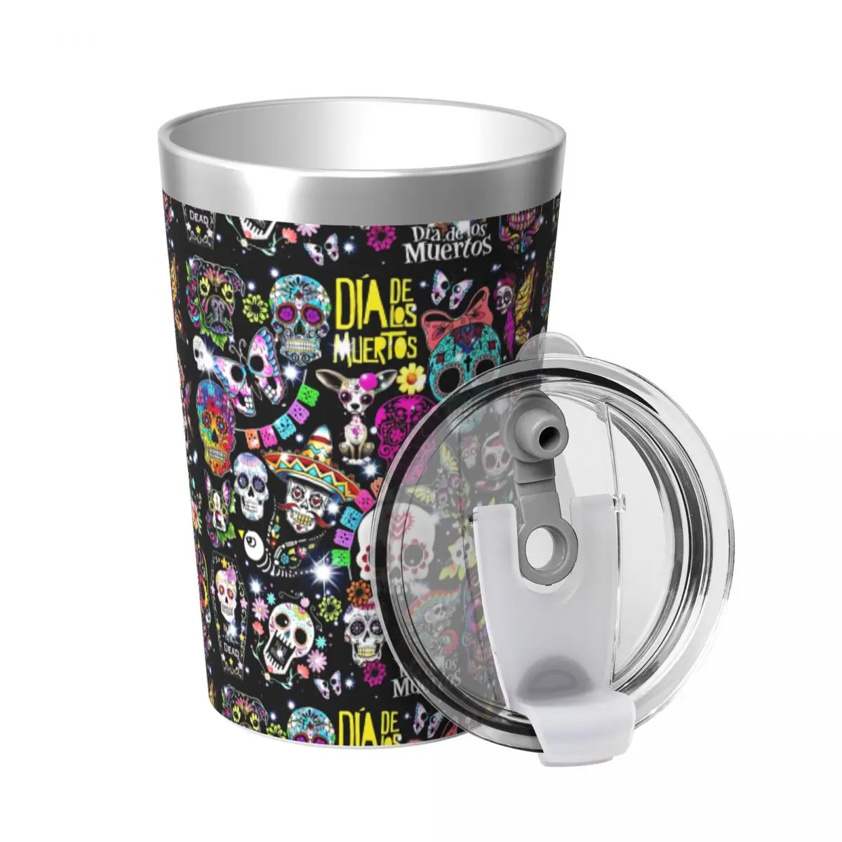 Day of the Dead Cup with Straw Thermos Bottle Coffee Stainless Steel Double-layer Insulation Travel Mug Vacuum Flask