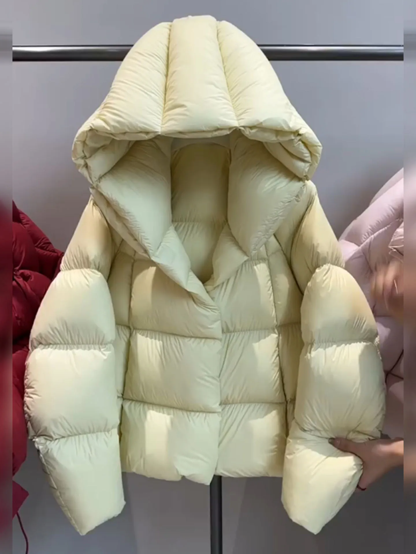 Premium ort Puffer Jaet Abrigo con capucha amarillo Cloudlike para mujer Cálido Thiened Coreano Sle Ajuste regular Commute Sle Du abajo