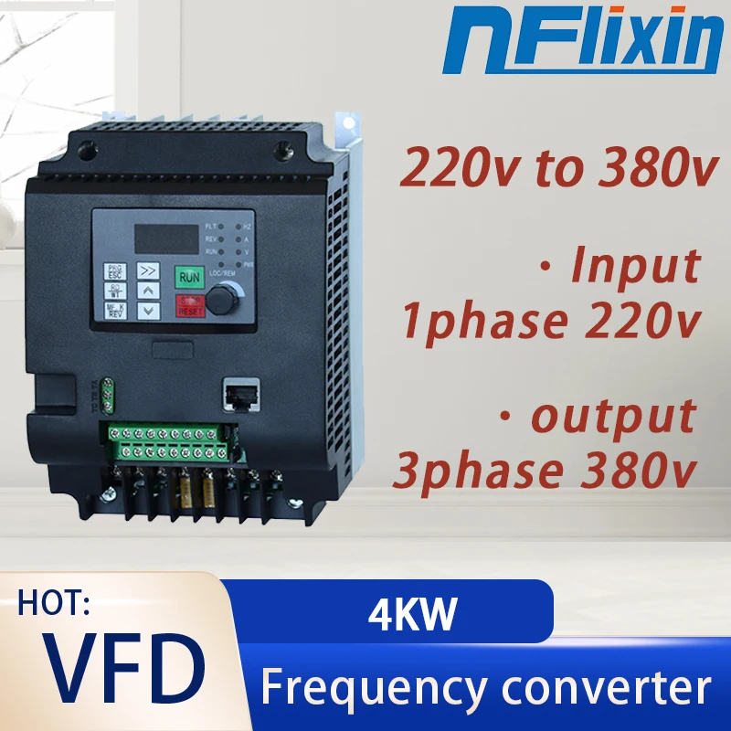 HOT VFD 220V-380V 3 Phase output frequency Inverter 4KW Converter Variator Drive for Motor Pump Speed