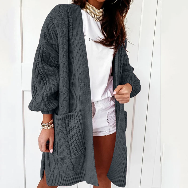 

Cardigan for Women Oversized Lantern Sleeve Knitted Sweater Ladies Autumn Winter Sweater Coat Warm Twist Loose Long Cardigan
