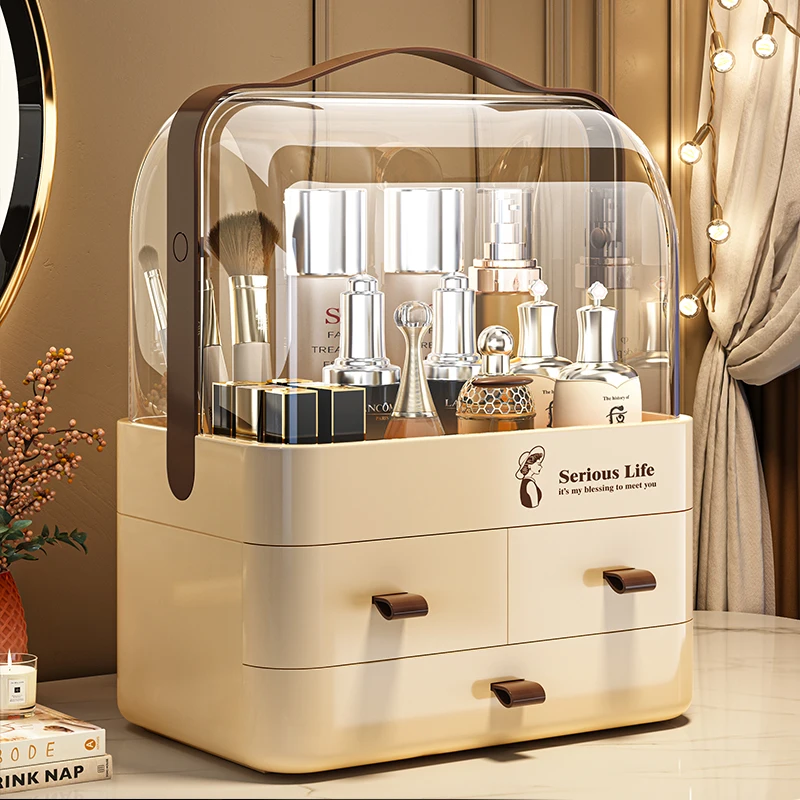 

Cosmetic Storage Box with Lid Desktop Drawer Organizer High-End Dustproof Large Capacity Plastic Skincare Mask Holder