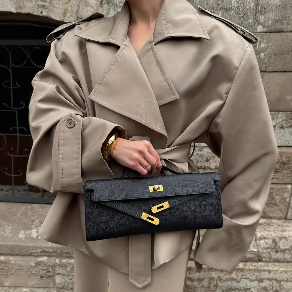 2025 Khaki Lapel Long-sleeved Lace-up Short Trench Coat European and American Fashion Temperament High Sense