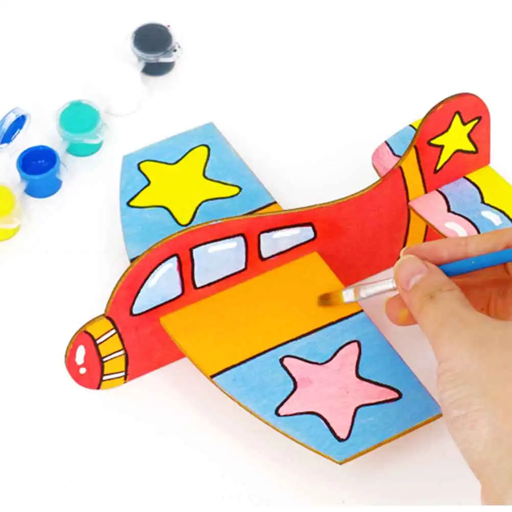 

8Pcs Wooden Plane Blank DIY Painting Kids Creative Drawing Set Painting Practice Accessories Wooden Plane Model