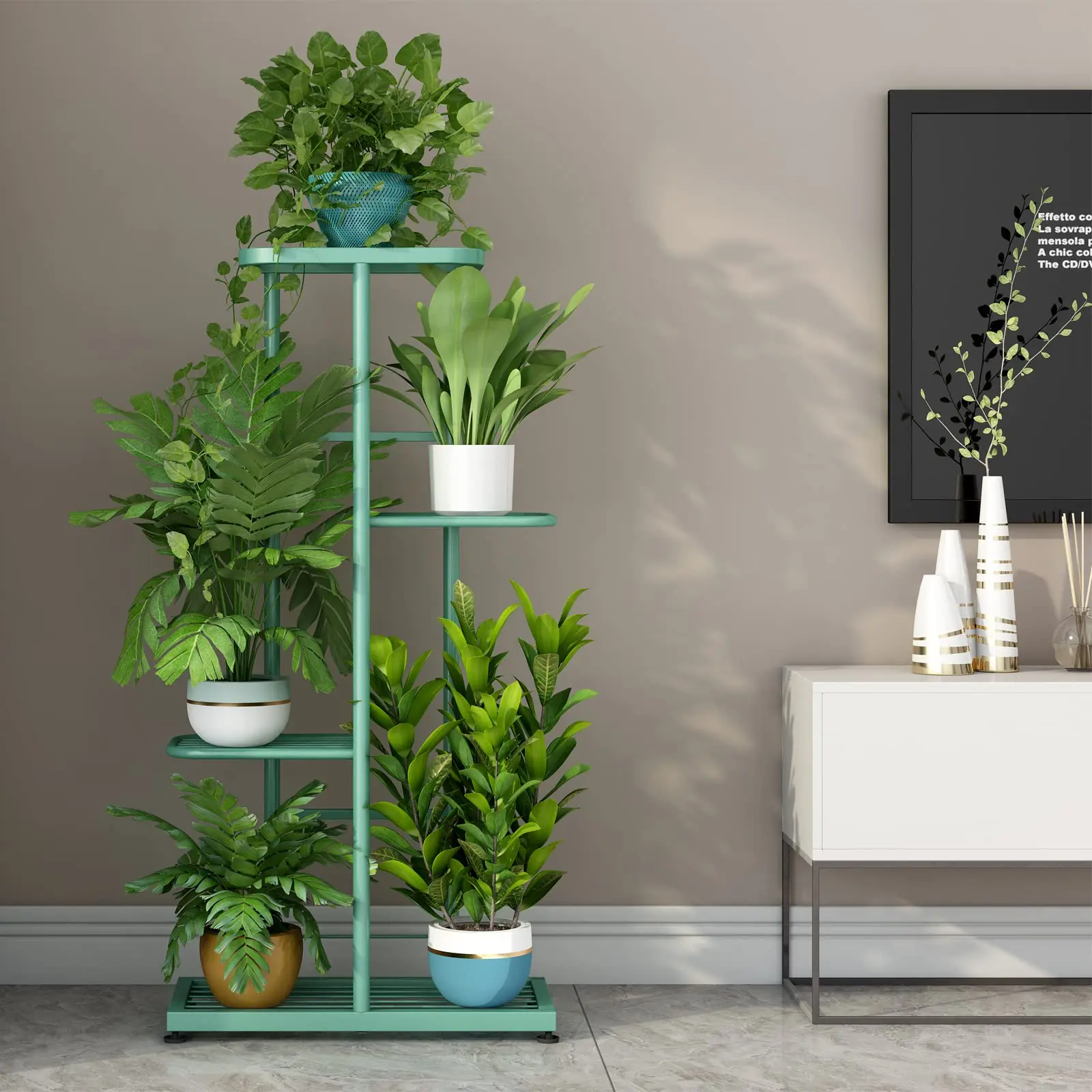 Metal Plant Stand Indoor Outdoor 4 Tier 5 Potted Flower Pot Holder Shelf Heavy Duty Iron Planter Display Shelving Unit Multiple Plants Rack for Corner Balcony Garden Patio Living Room Decor view 6