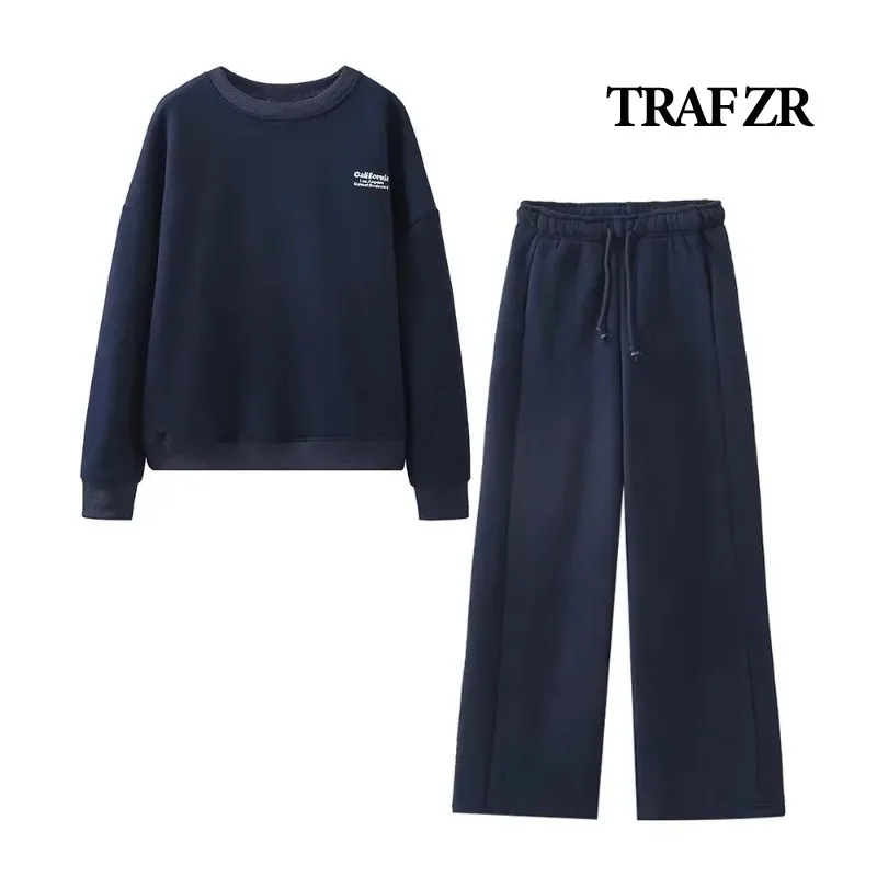 TRAF ZR Women's Tracksuit Set Plush Stylish Long Sleeved Suit for Winter Outfits Complete with Fashionable Pants Suit Y2k