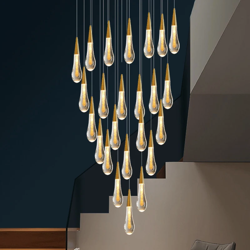 Imagem -01 - Meteoro Chuveiro Água Gotas de Vidro Lustre Longo Engenharia Lustre Hall Duplex Escadaria Restaurante Villa Hotel meteoro chuveiro agua gotas de vidro lustre longo engenharia lustre hall duplex escadaria restaurante villa hotel 01