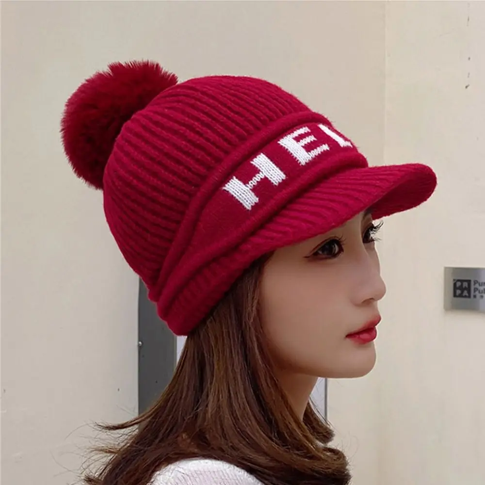 Fashion Women Girls Pompoms Hat Winter Warm Thickened Hat Stylish Beanie Hats Casual Outdoor Knitted Cap