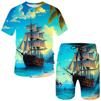 Summer Pirate ship 3D Print T-Shirts Shorts Sets Men's Tracksuits Oversized Short Sleeve T Shirt Pants Set Man Suits Clothing