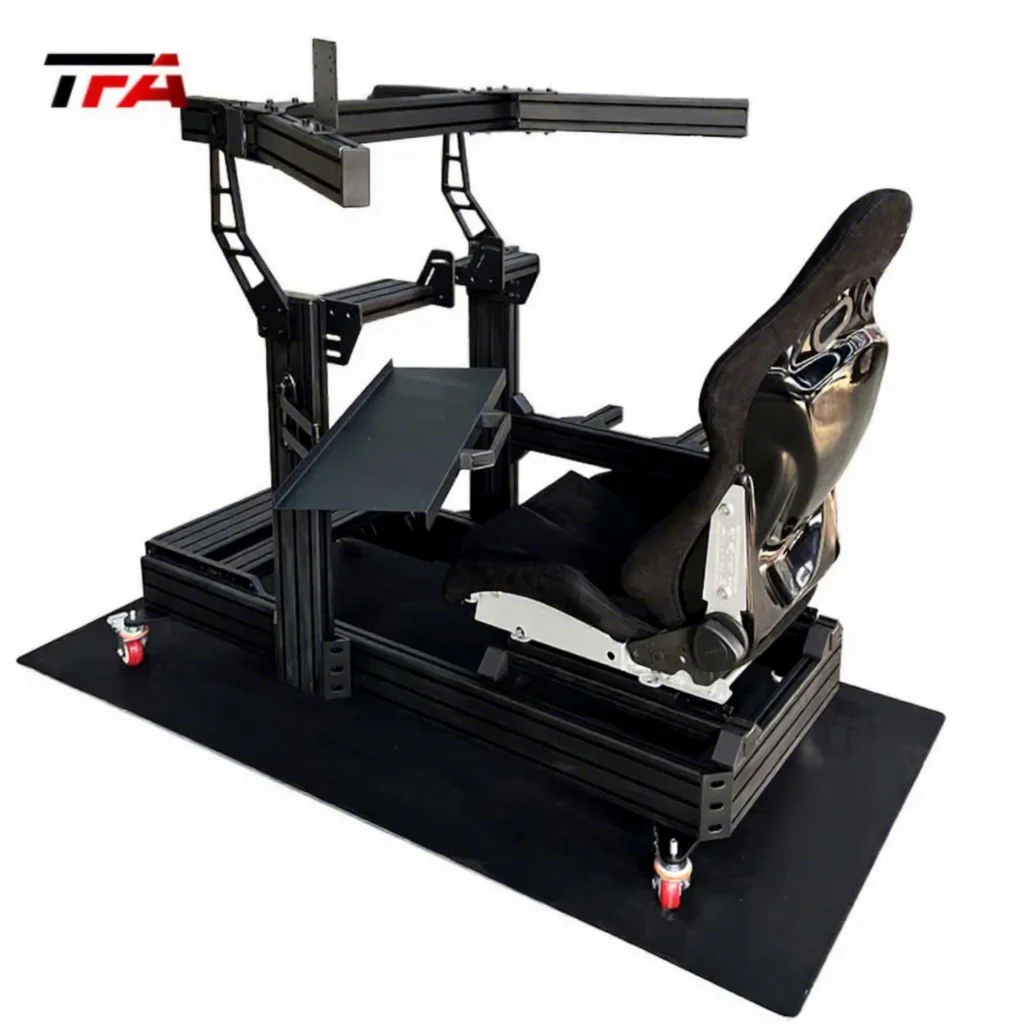 Aluminum Sim Racing Rig Cockpit With Adjustable Seat, Pedals, Wheel Mount and Triple Monitor Stand for Driving Simulator Setup