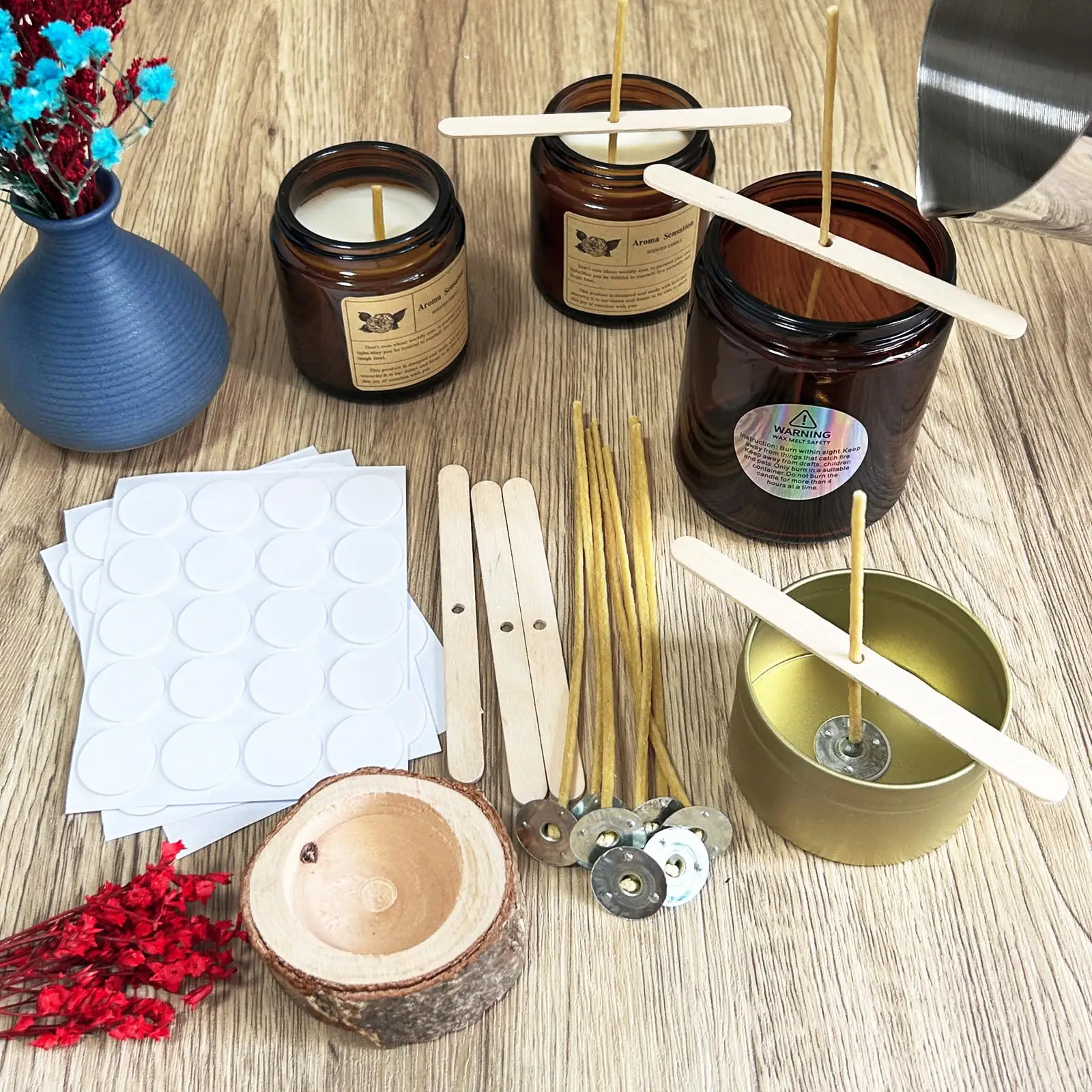 Picture 5: 100Pcs Beeswax Candle Wicks 9-20cm Pre-Waxed by 100% Natural Beeswax Wicks Candle Stickers DIY Handmade Candle Making Supplies