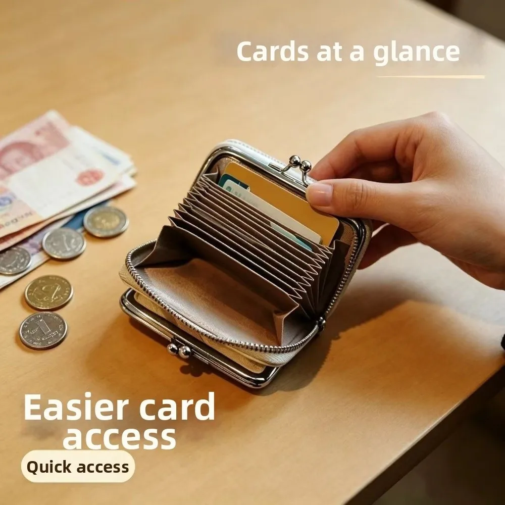 New PU Coin Purse Two-in-One Structure Clasp Closure Change Purse Vintage Style Metal Frame Card Holder Women