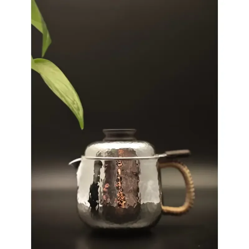 Silver Plated Copper Teapot Set Woven Design Heat Resistant 3 Piece Tea Service for Daily Use Elegant Kettle and Cups Home