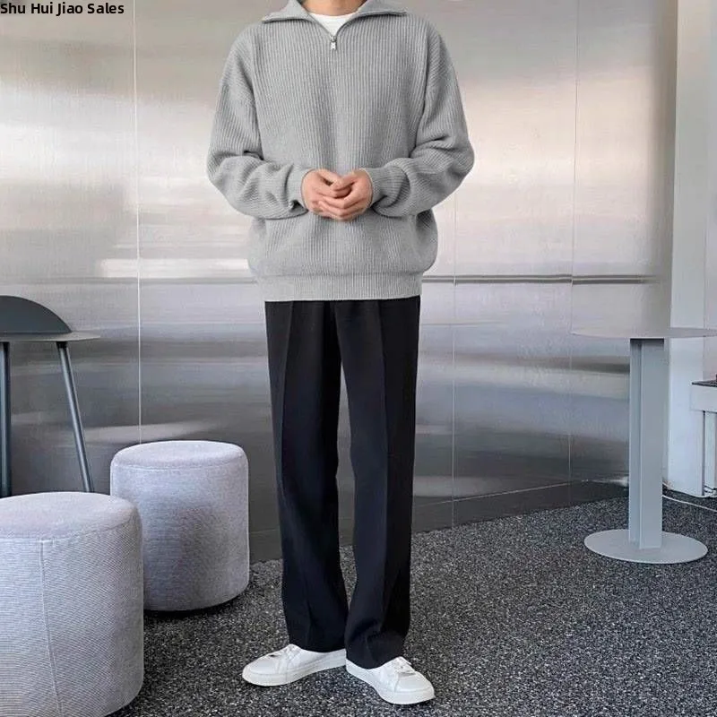 

American Sle Loose Fit Zipper Color Knitwear Men's Faion Brand High-End Lazy Sle Versatile Casual Long Sve Swe...