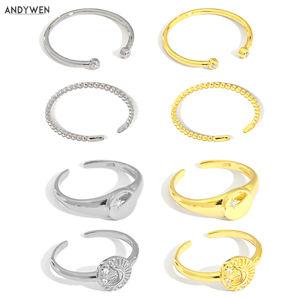 ANDYWEN New 925 Sterling Silver Multi Adjustable Ring Resizable Fashion Fine Jewelry 2020 Slim Thick European Rock Punk Jewelry