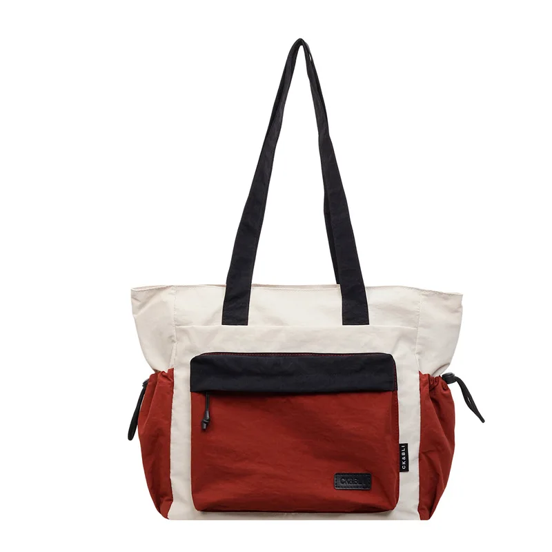 Lightweight commuter shoulder bag, large capacity, color-blocking trendy tote bag, casual versatile shoulder bag for class