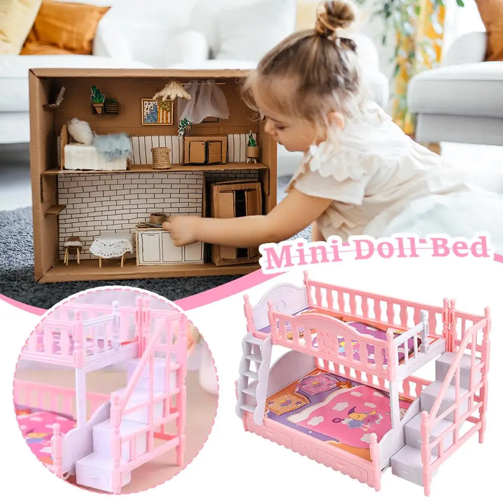 17cm House Miniature Simulation European Style Furniture Gir Bunk Princess Bjd Bed Toy Double Plastic L L2v6