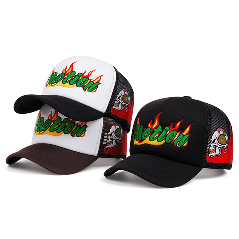 2026 New Hip Hop Skateboarding Hat Motion Skull Embroidered Mesh Hat Daily Commuting Decoration Sunshade Hat Unisex Baseball Hat