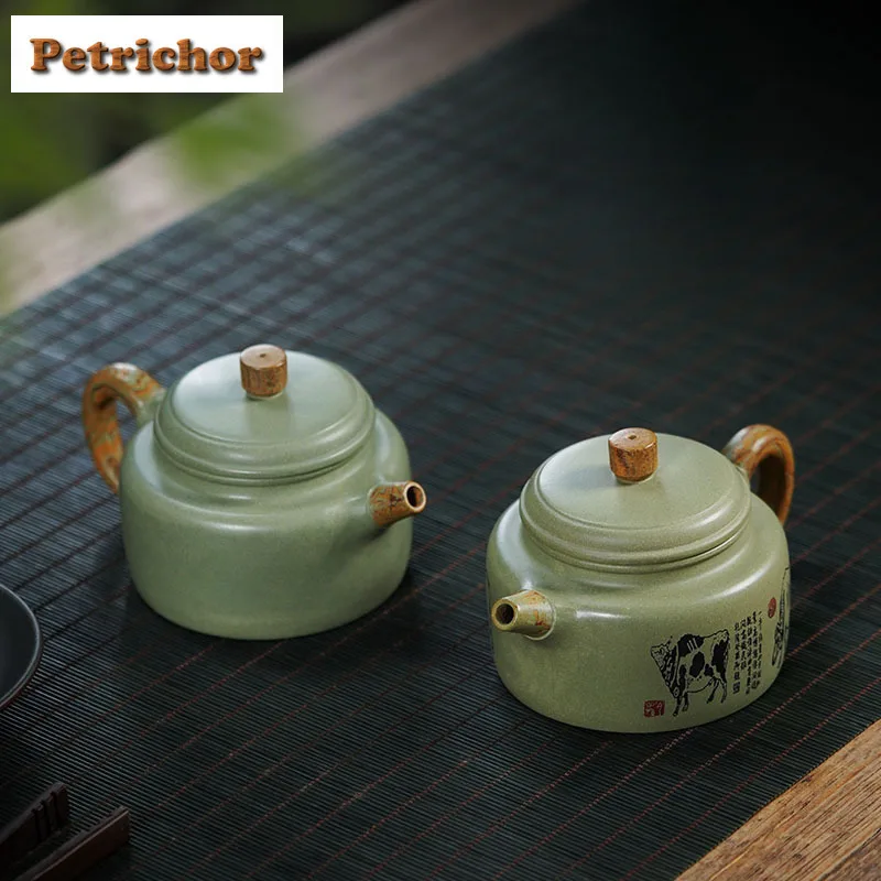 

220ml High-end Yixing Purple Clay Teapots Artists Handmade De Zhong Pot Raw Ore Bean Green Wring Mud Kettle Zisha Tea Set Cha