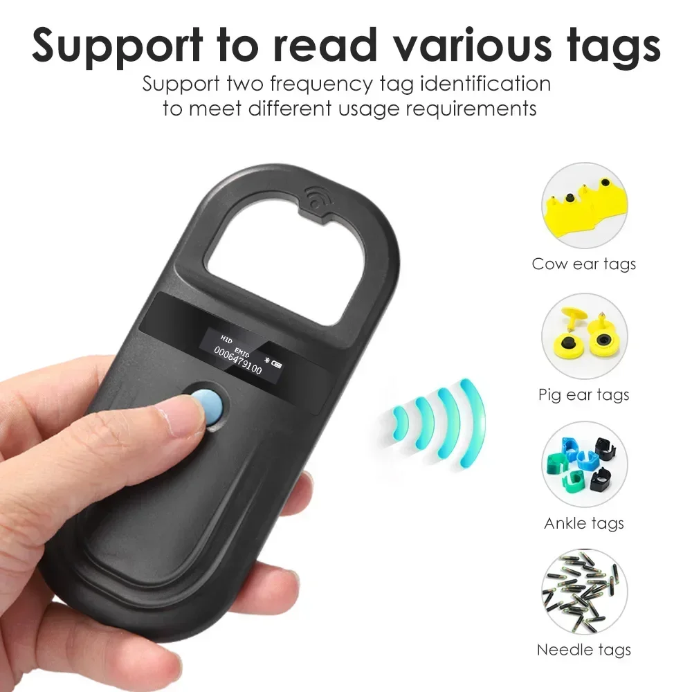 Animal RFID Reader 134.2KHz 125kHz USB/Bluetooth Pet Cat Dog Microchip Scanner FDX-B Glass Chip Identification Tag Reader Black