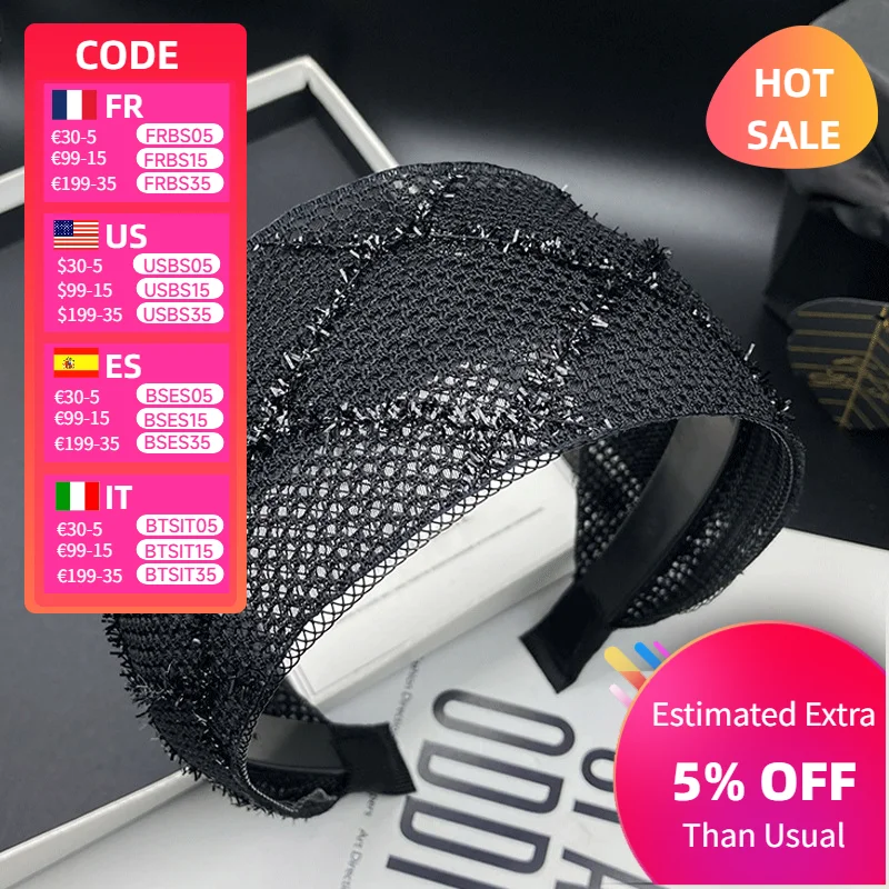 

Spring/Summer Black Mesh Headband for Women Extra Wide Hairband Cross Design Elegant and Fashionable Hair Bands Shining Plaid