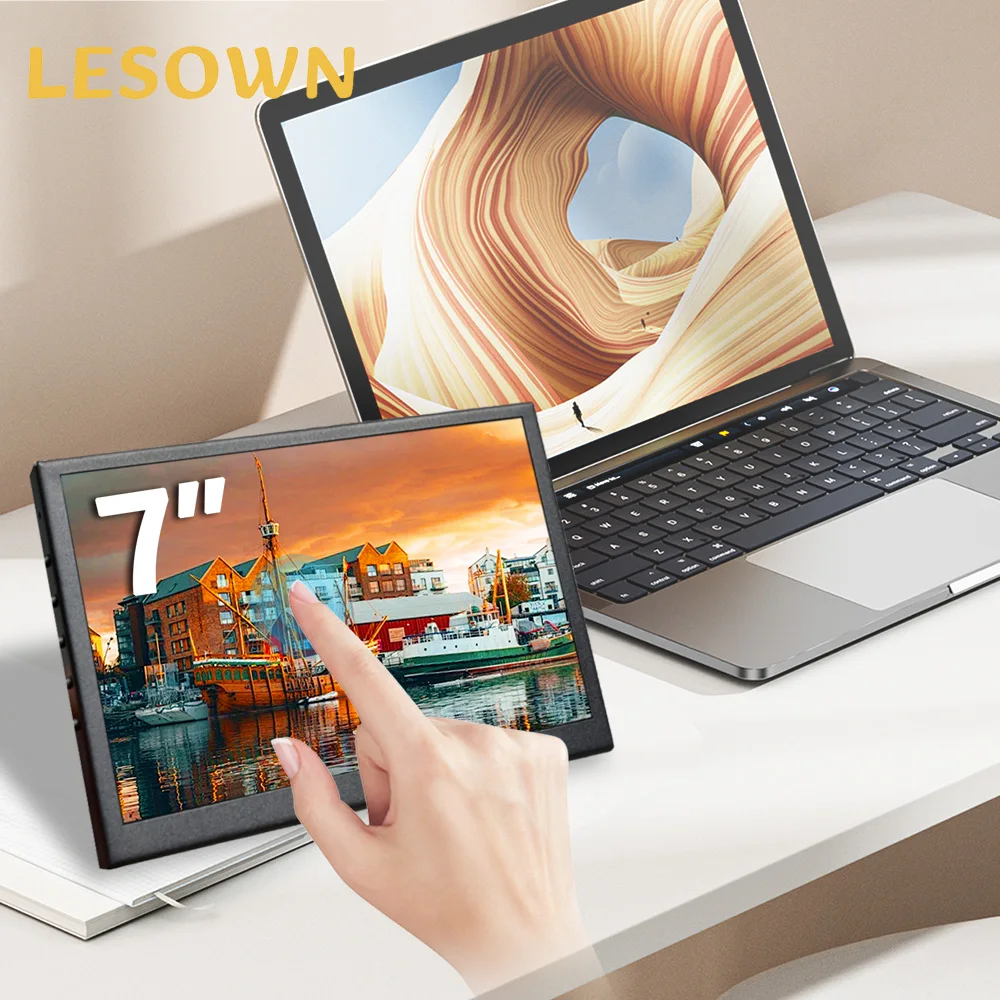 LESOWN Portable 7 Inch HDTV Monitor Display Plug and Play for Live Stream Stats Touch Screen Driver-free Panel Setup