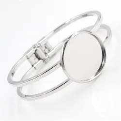 25mm Rhodium Colors Plated Bangle Base Bracelet Blank Findings Tray Bezel Setting Cabochon Cameo