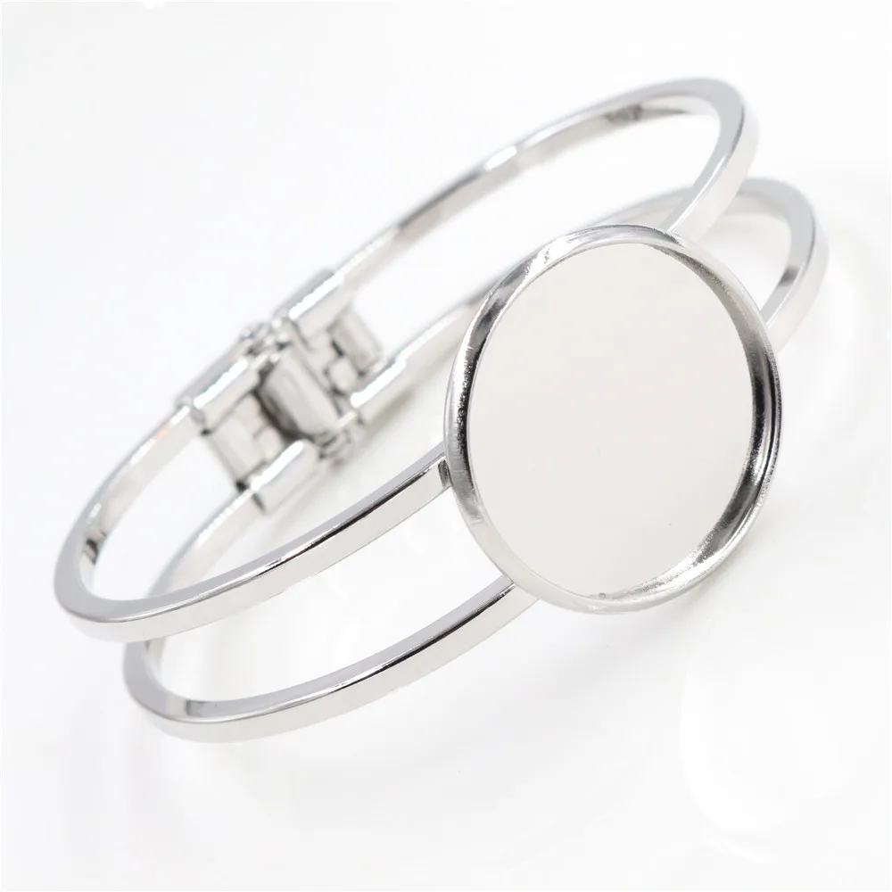 Wysokiej jakości 25mm rodowane kolory Plated bransoletka baza bransoletka puste ustalenia taca Bezel ustawienie Cabochon Cameo (L1-22)