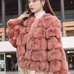 2024 Autumn Winter Real Fox Fur Coat Women Normal Round Collar Overcoat Classic Fashion Young Style Outer Jacket Genuine Fur