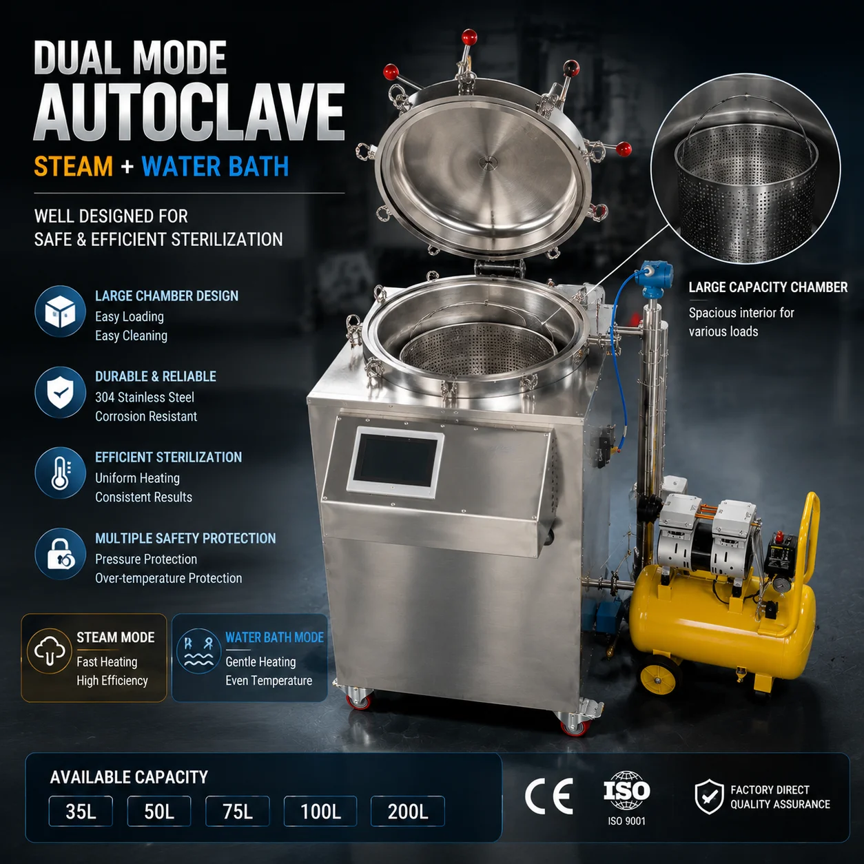 Multi-Volume Stainless Steel Steam Sterilization Tank Retort Autoclave Equipment for Food Processing Factory