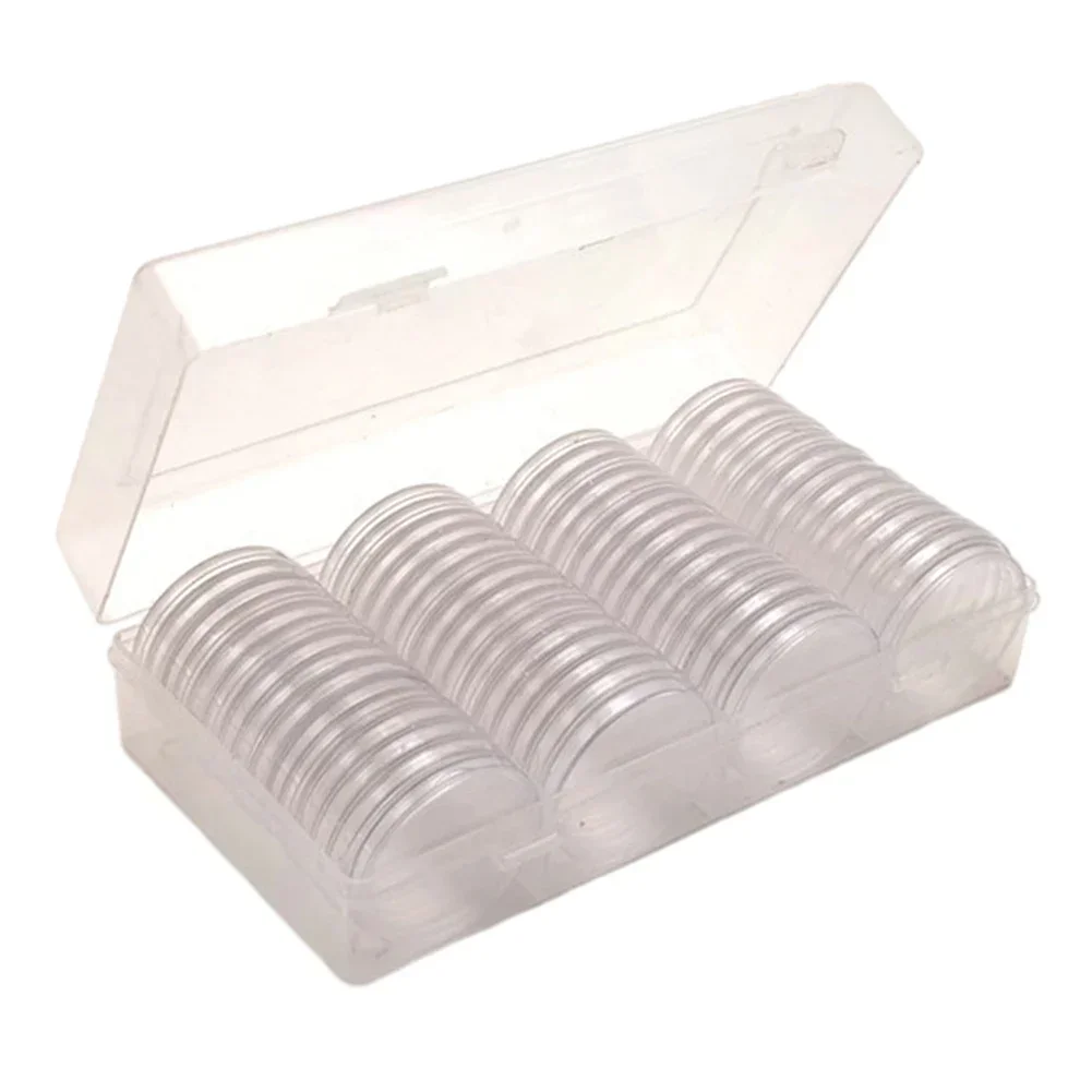 60 Pieces Clear Coin Case 40mm Transparent For Coins Storage Capsules Protection Boxes Container For Coin Collection Supplies