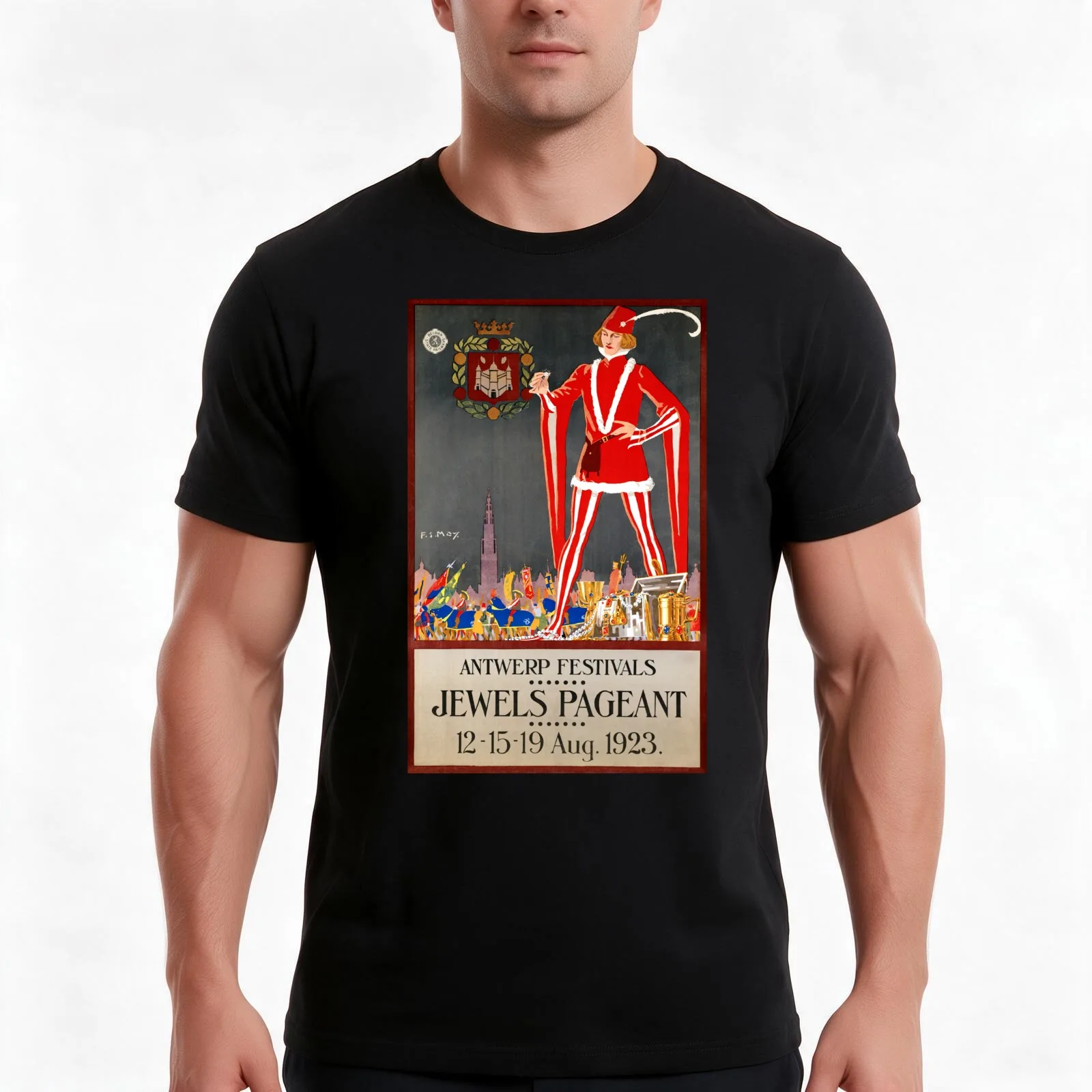 Restored Belgium Antwerp Vintage Travel Poster T-Shirt, Summer Casual Cotton Tee, Oversized Streetwear Tops, Unisex Men Women