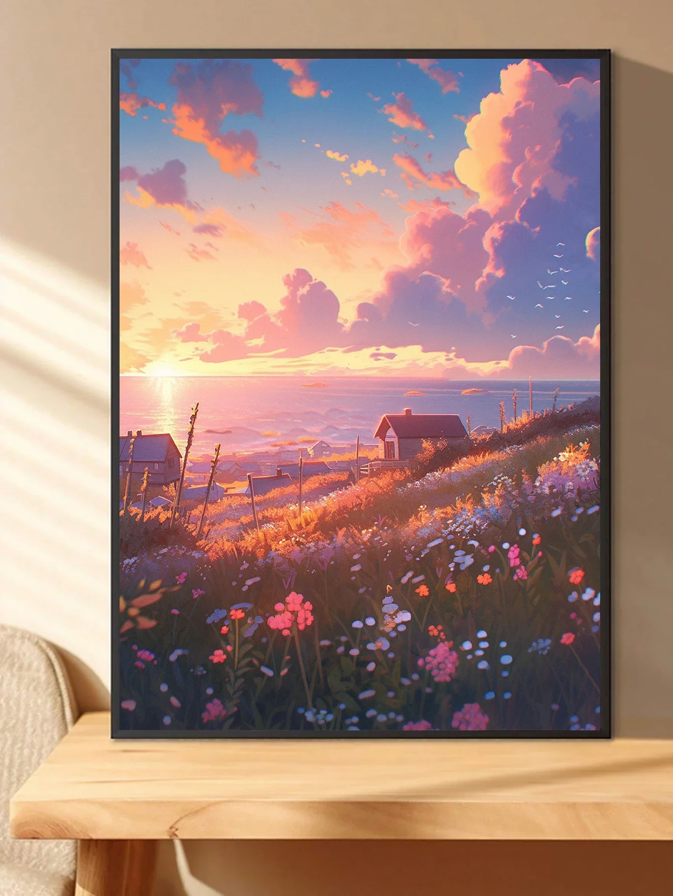 قطعة واحدة من لوحة ماسية لبحر شروق الشمس من الزهور، مجموعة ألوان ماسية ذاتية الصنع، مناسبة للمعيشة المنزلية #1