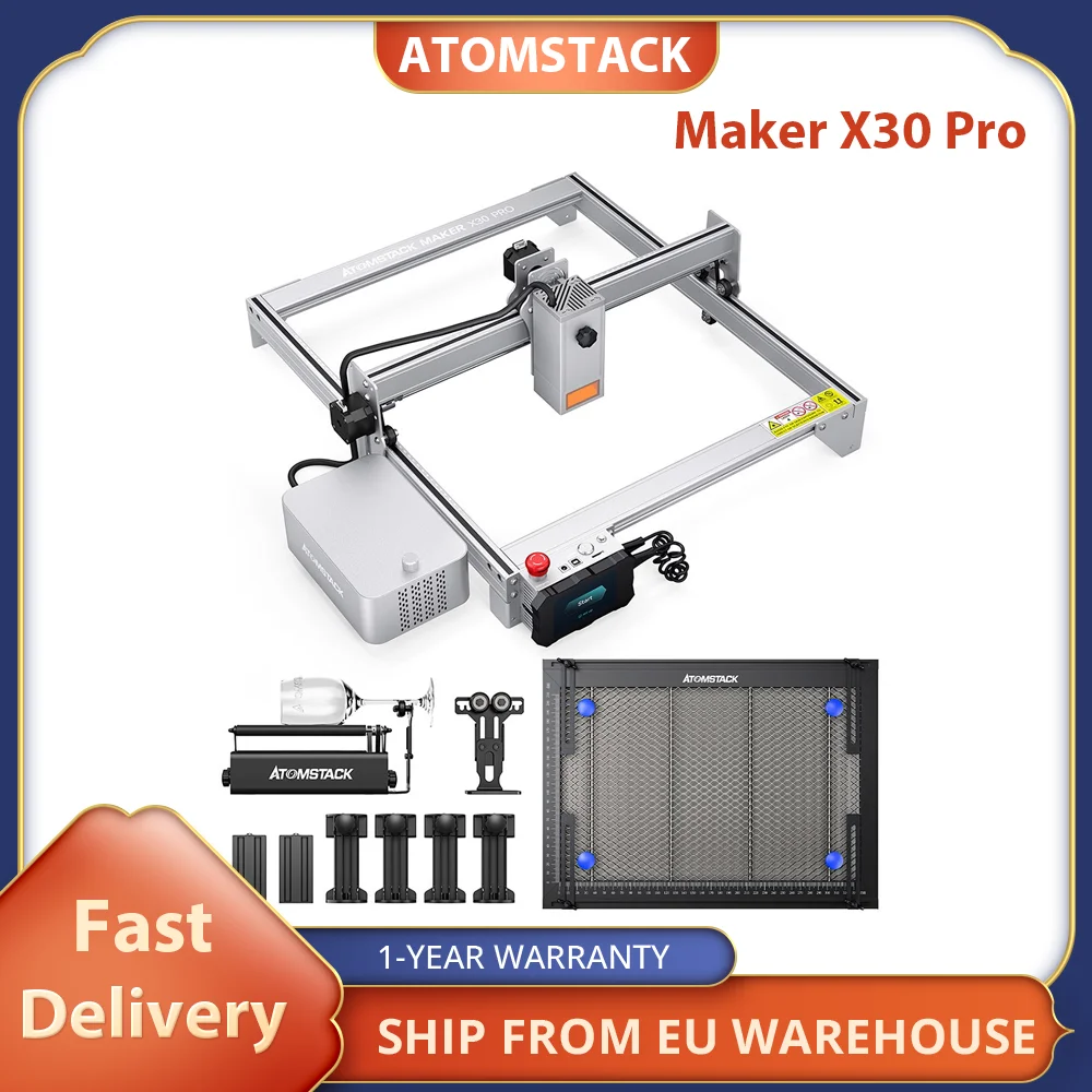 ATOMSTACK Maker X30 Pro Laser Engraver Cutter 33W Laser Power Air Assist+ R3 Roller + F1 Honeycomb Plate , 400*400mm APP Control