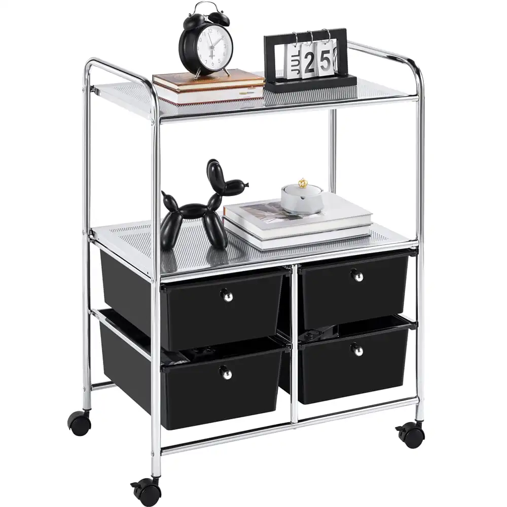 Rolling Storage Cart with 4 Drawers & 2 Shelves Storage