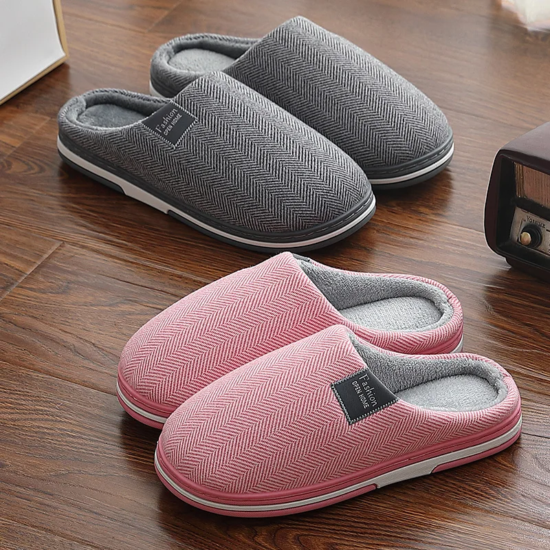 

Women Men Warm Home Slippers Concise Winter Cotton Shoes Comfortable Thick Sole Plush Slipper Couples Non-Slip Soft Furry Flats