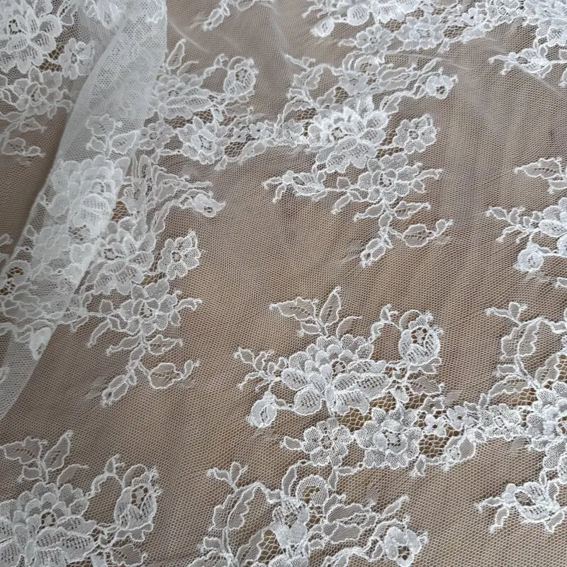 High-Grade White Lace Flower Transparent Tulle Fabric Table Layout Skirt Fabric