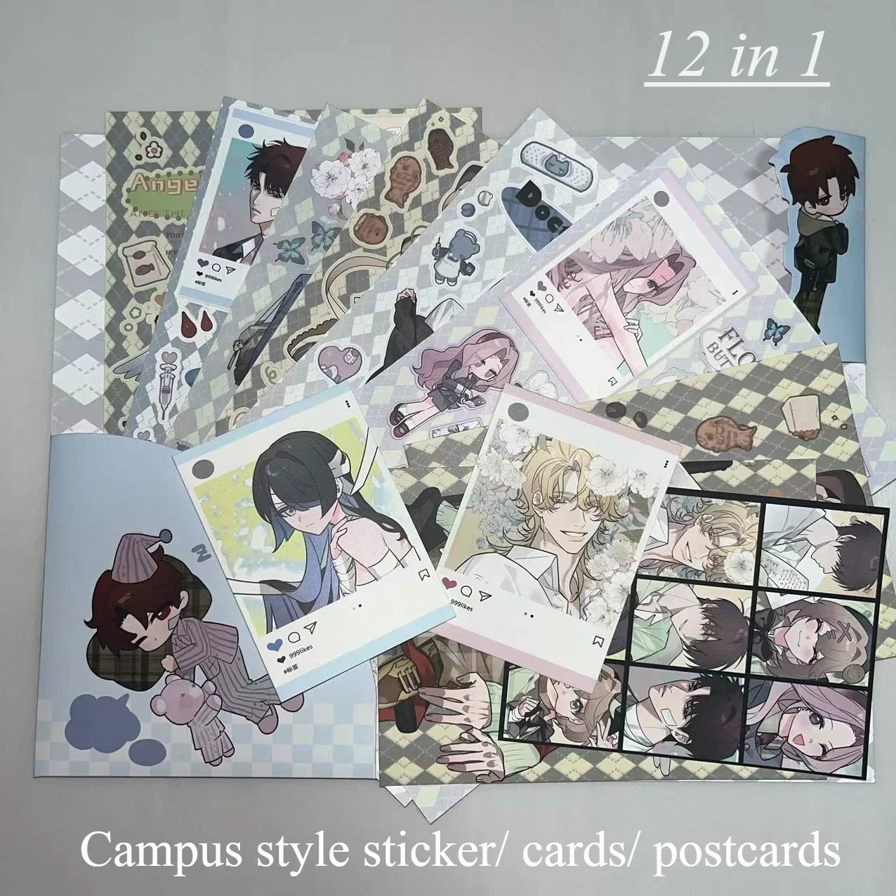 College Style Series Sticker Set 12-in-1 Handbook Character Sticker Material Postcard