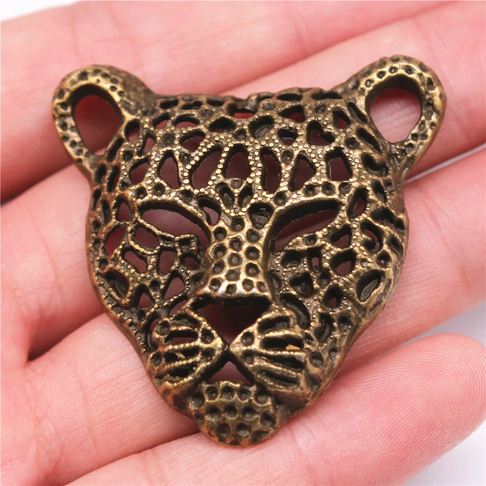 WYSIWYG 1pcs 45x43mm Animal Leopard Head Charm Pendants For Jewelry Making Leopard Head Pendants Charm Leopard