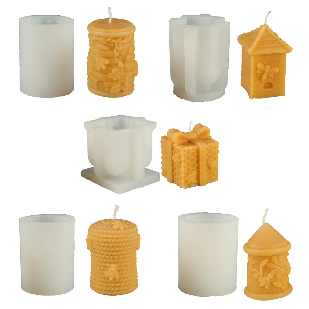 

Honeycomb themed Silicone Candle Molds Gift Box & Pillar & Dome & Rope Designed Bee Soap Resin Beeswax Plaster Molds Home Decor