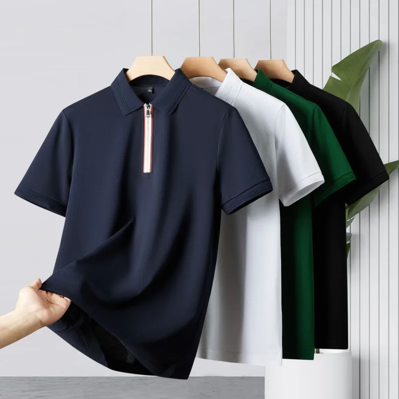 الصيف 7A مضاد للجراثيم مطرز تنفس نصف سستة قصيرة الأكمام قميص بولو رجال الأعمال عادية بلون تي شيرت بياقة #5