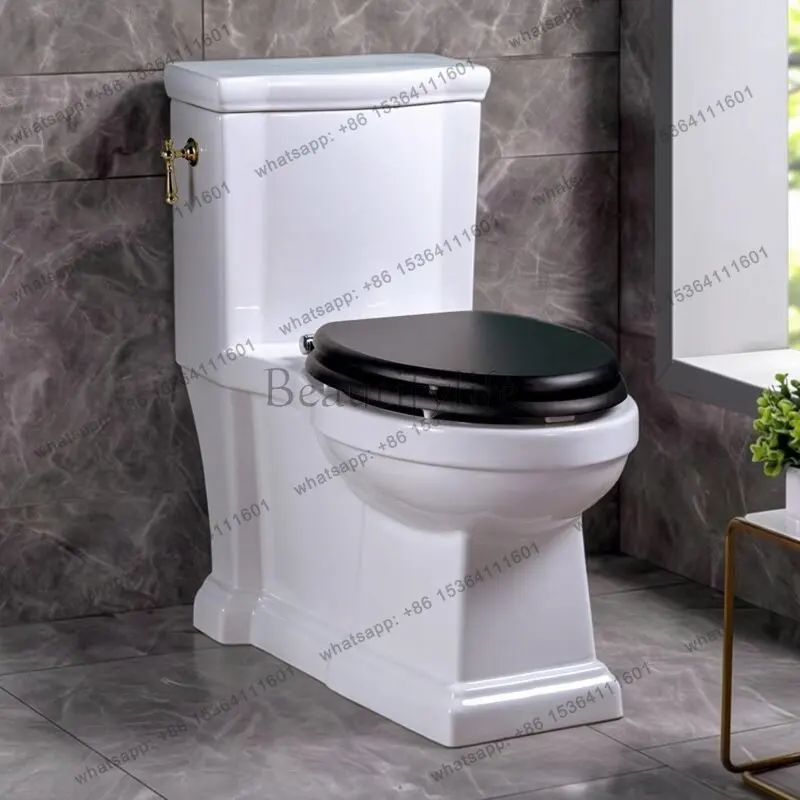 Classical French one-piece toilet retro solid wood cover jet siphon toilet side press ceramic handle
