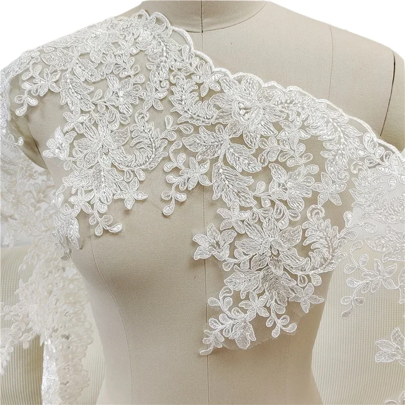 

5-10Yards.High Quality Rayon Ivory White Flower Border Lace Trimming. DIY Wedding Veil Sewing Supplies Background Decoration