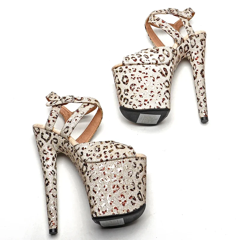 Leecabe 20cm/ 8inches Leopard Gltter upper lady fashion  platform high heel    pole dance Sandals shoes