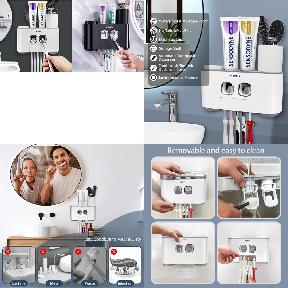 

Настенный держатель для зубных щеток, 2 шт., многофункциональный органайзер для ванной комнаты для зубной пасты и щеток, экономия места, вертикальное хранение