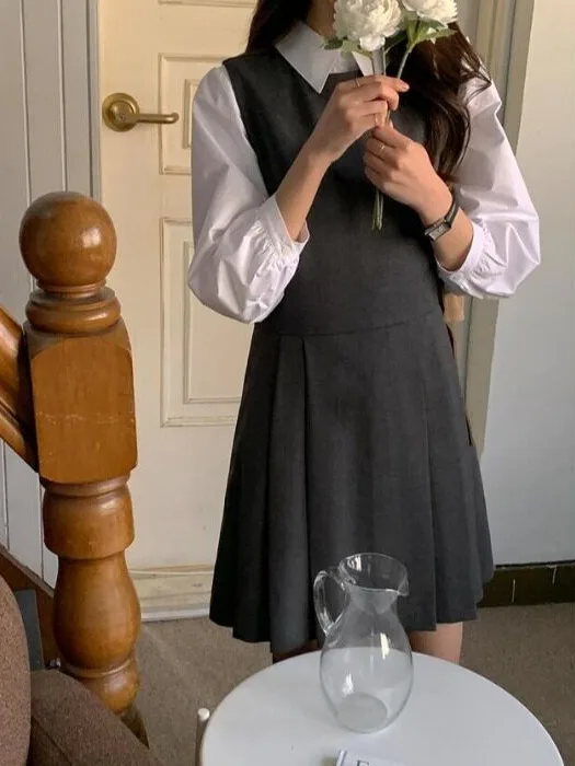 Black Midi Dress Women's Autumn High-End Sensation Outerwear  Design College Style Fashionable Age-Defying Pleated Vest D... view 5