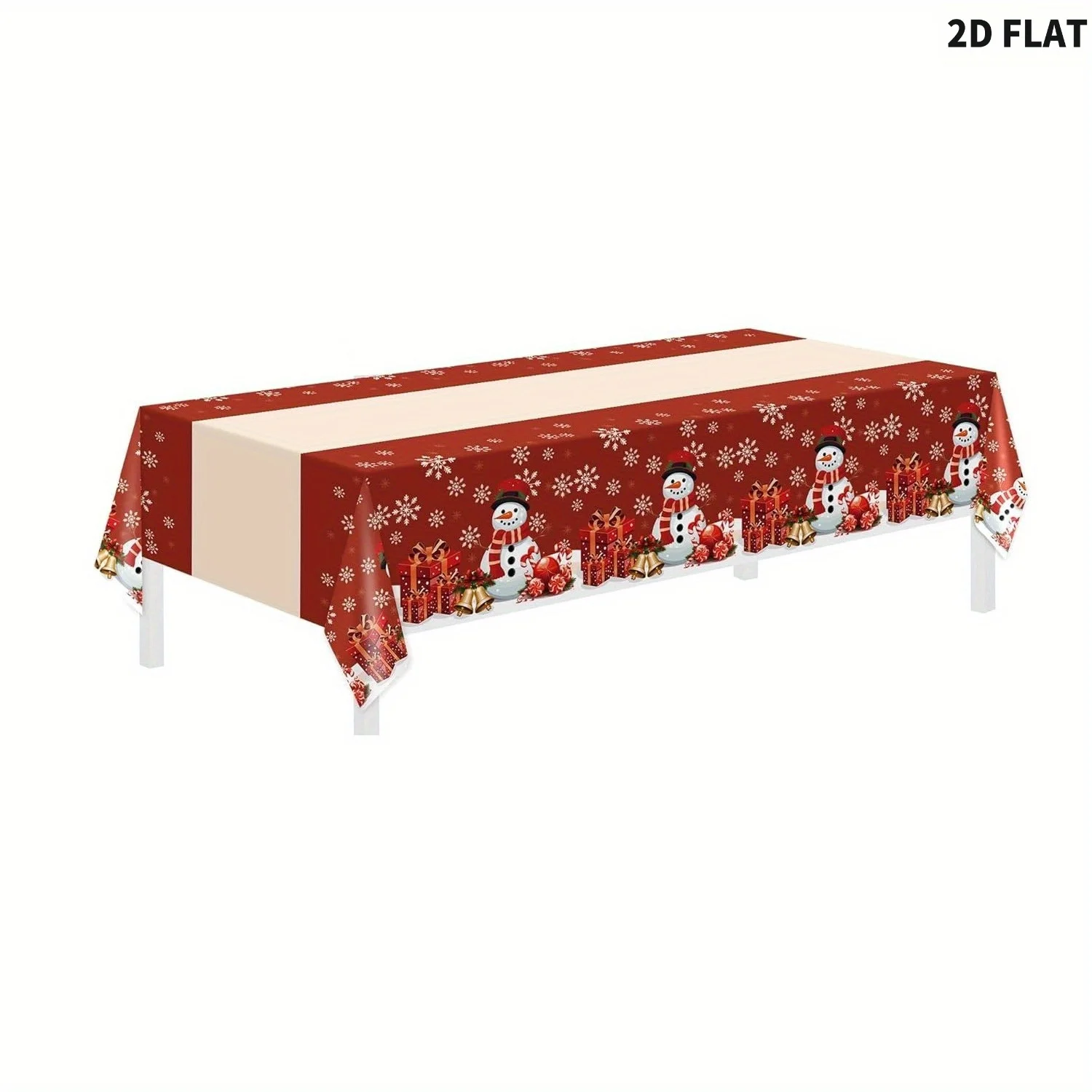 

2D FLAT RED Color Christmas Tablecloth, 54" x 108" Christmas Decorations, Xmas Snowman Table Cloth, Polyester Table Cover