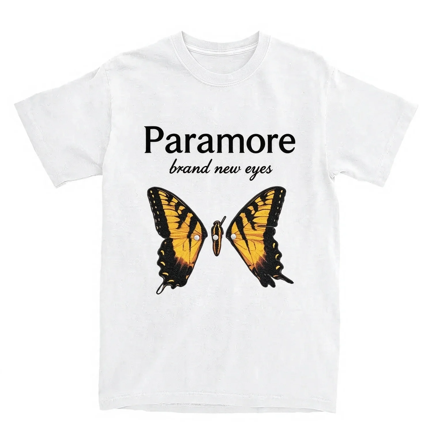 2026 Vintage Butterfly Graphic Printed Short Sleeve, Retro Music Inspired   Top With Yellow Swallowtail Butterfly Artwork