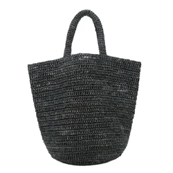 Large Raffia Straw Tote in Black