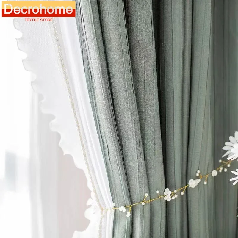 

Full Blackout Curtains for Living Room Bedroom Green Thickening Window Simple Balcony Decorative Curtains Customize