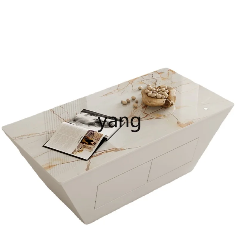 Yhl Rectangular Coffee Table Nordic Light Luxury Small Apartment Living Room Rock Board Coffee Table Table with Drawer New